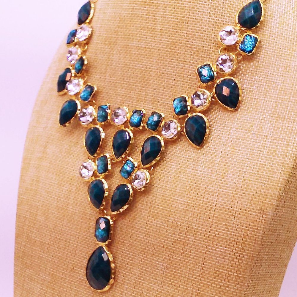 AMITRA SINGH rhinestone teal collar stmt necklace